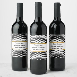 BLACK WHITE TRIANGLE GEOMETRIC PATTERN CUSTOM WINE LABEL