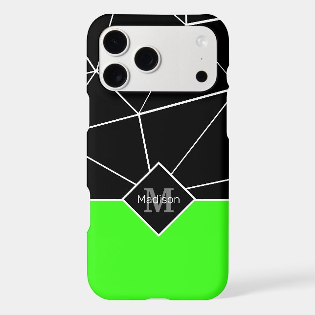 Black white triangle geometry neon green Monogram (Back)