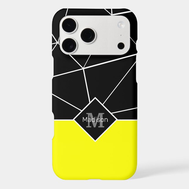 Black white triangle geometry neon yellow Monogram (Back)