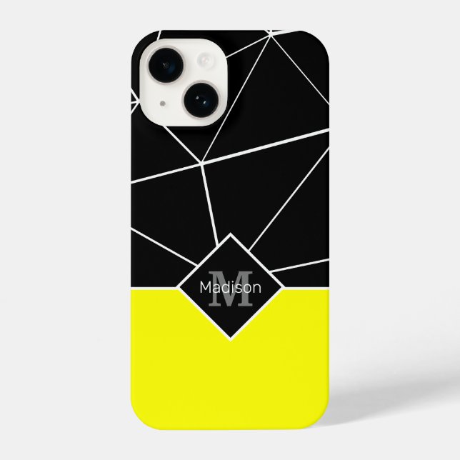 Black white triangle geometry neon yellow Monogram iPhone Case (Back)