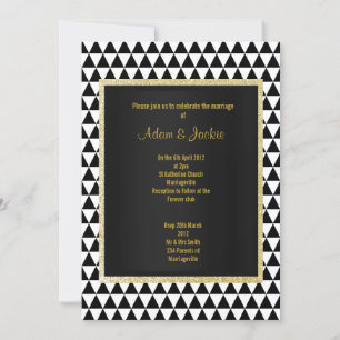 Black white triangle pattern modern gold wedding invitation
