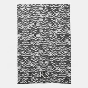 Black+White Triangle Pattern: Monogram Kitchen Tea Towel