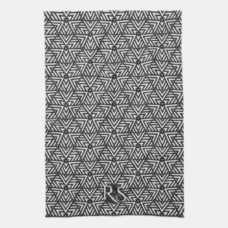 Black+White Triangle Pattern: Monogram Kitchen Tea Towel