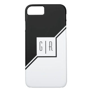 Black, white triangles, monogram modern geometric iPhone 8/7 case
