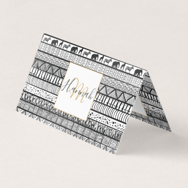 Black White Tribal African Pattern Business Card (Front)