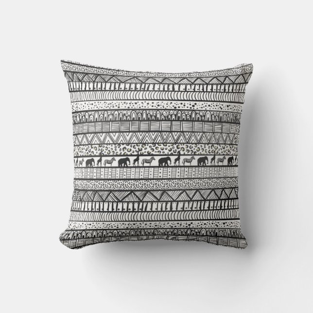 Black White Tribal African Pattern Cushion (Front)
