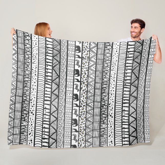 Black White Tribal African Pattern Fleece Blanket (In Situ)