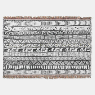 Black White Tribal African Pattern Trendy Design Throw Blanket