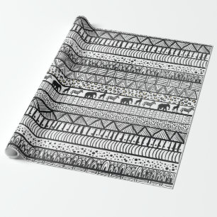 Black White Tribal African Pattern Wrapping Paper