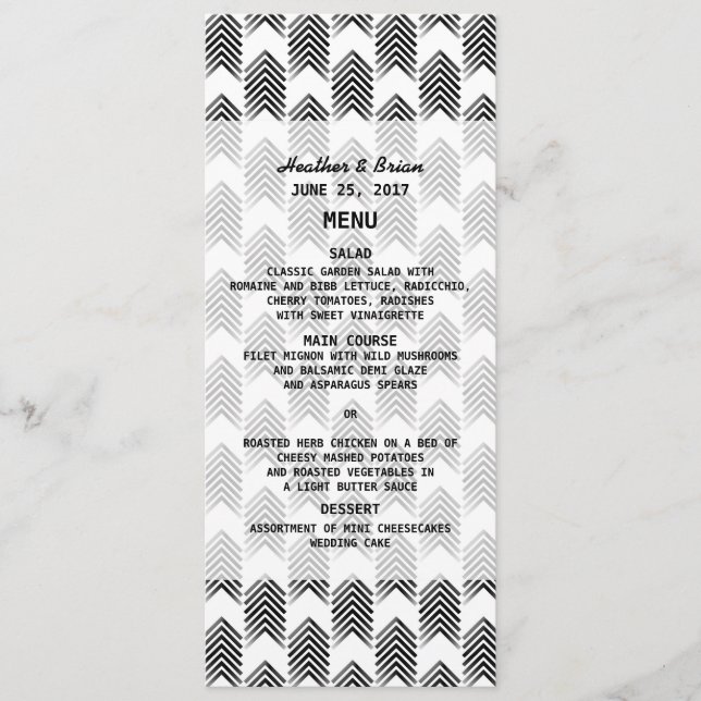 Black White Tribal Arrows Wedding Menu (Front)