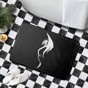 Black White Tribal Dragon Bath Mat
