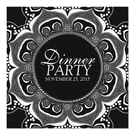 Black & White Tribal Flower Dinner Party Custom Card