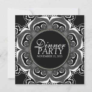 Black & White Tribal Flower Dinner Party Custom Invitation