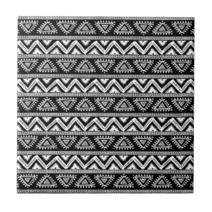 Black & White Tribal Geometric Pattern Ceramic Tile