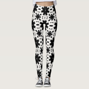 Black White Tribal Geometric Starburst Pattern Leggings
