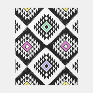 Black White Tribal Navajo Pattern Fleece Blanket
