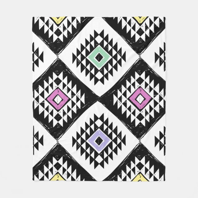 Black White Tribal Navajo Pattern Fleece Blanket (Front)