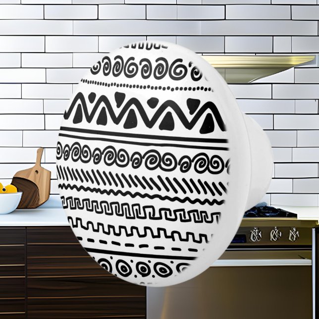 Black white tribal pattern bathroom ceramic knob (Creator Uploaded)