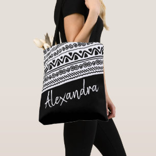 Black White Tribal Pattern Personalised Tote Bag