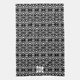 Black White Tribe Pattern: Monogram Kitchen Decor Tea Towel