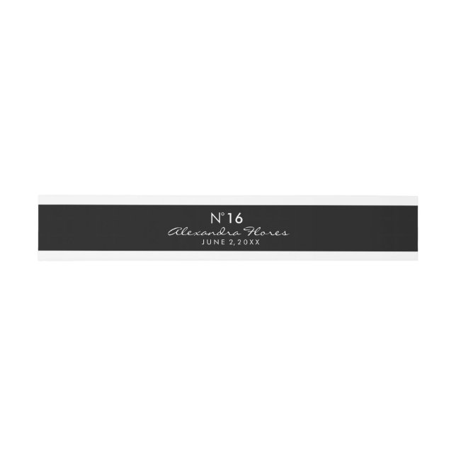 Black & White Trim Personalised Name and Date Invitation Belly Band (Flat)