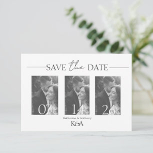 Black White Triple Photo Cursive Couple Initials Save The Date