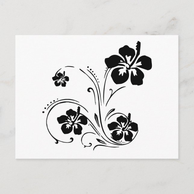 BLACK WHITE TROPICAL FLOWER GRAPHIC VECTOR POSTCAR POSTCARD (Front)
