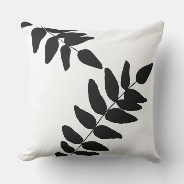 Black & White Tropical Foliage Lg. Outdoor Cushion (Front)