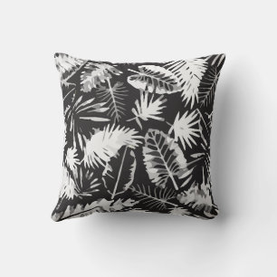 Black White Tropical Jungle Cushion