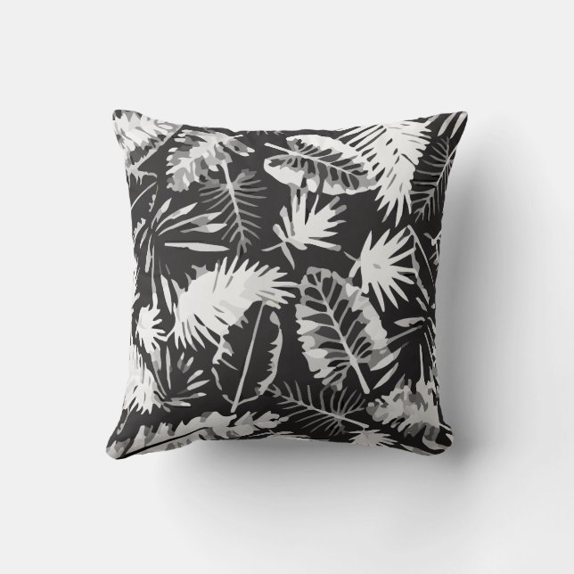 Black White Tropical Jungle Cushion (Back)
