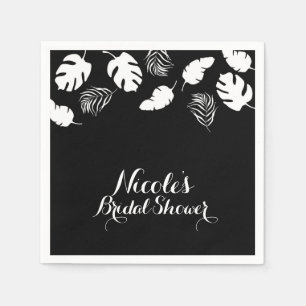 Black & White Tropical Leaves Elegant Chic Party Napkin
