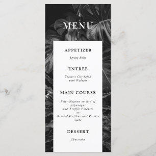Black White Tropical Monstera Wedding Menu