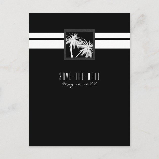 Black & White Tropical Palm Modern Save the Date Announcement Postcard (Front)