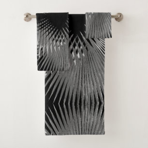 Black White Tropical Palm Tree Leaf Bath Towel Set