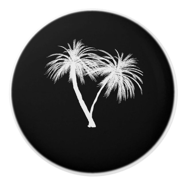 Black & White Tropical Palm Trees Modern Chic Ceramic Knob (Front)