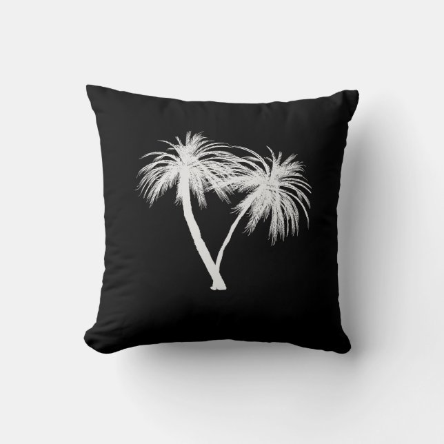 Black & White Tropical Palm Trees Modern Chic Cushion (Front)