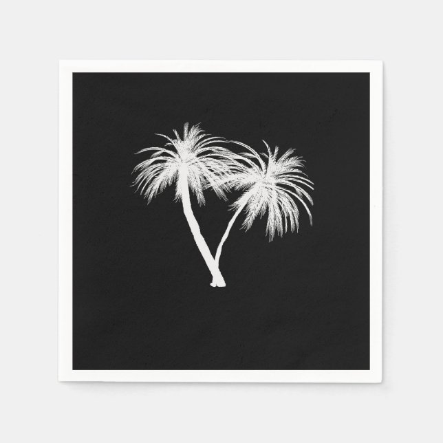 Black & White Tropical Palm Trees Modern Wedding Napkin (Front)