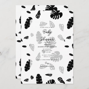 Black & White Tropical Summer Leaves Baby Shower Invitation
