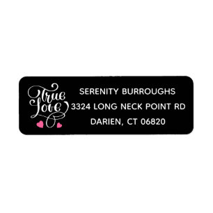 Black & White True Love Pink Hearts Wedding Party Return Address Label