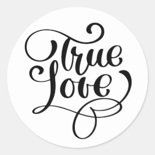 Black & White True Love Typography Wedding Party Classic Round Sticker