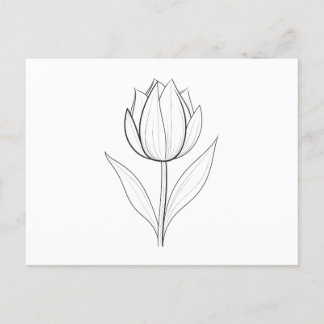 Black White Tulip Line Art Postcard