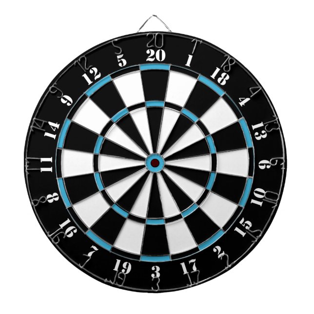 Black White Turquoise Blue Dart Board (Front)