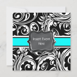 Black white turquoise engagement wedding invitation
