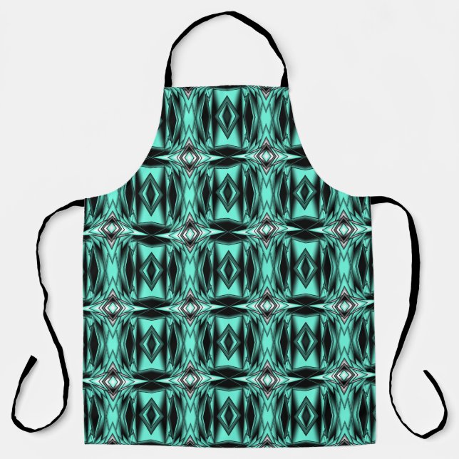 Black White Turquoise Ombre Modern Abstract Art Apron (Front)