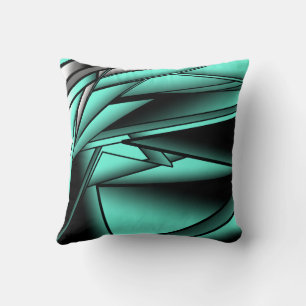 Black White Turquoise Ombre Modern Abstract Art Cushion