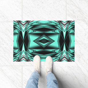 Black White Turquoise Ombre Modern Abstract Art Doormat