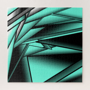 Black White Turquoise Ombre Modern Abstract Art Jigsaw Puzzle