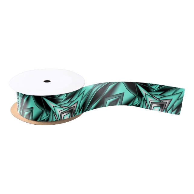 Black White Turquoise Ombre Modern Abstract Art Satin Ribbon (Spool)