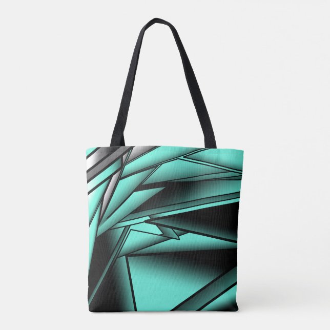 Black White Turquoise Ombre Modern Abstract Art  Tote Bag (Back)