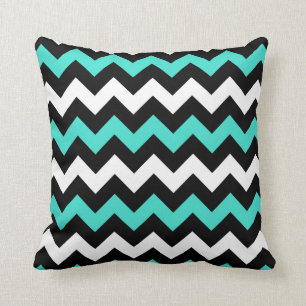 Black White Turquoise Zigzag Cushion